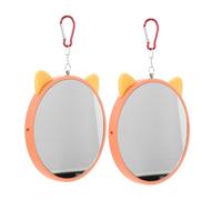 WOONEKY 2Pcs Large Hanging Bird Cage Mirrors Bright Color Parrot Mirror with Cat Ear Design for Budgies Parakeets Cockatiels Interactive Pet Amusement