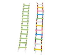 WOONEKY 2pcs Macaron Color Wooden Bird Ladder and Swing Bridge for Parrots with Green and Rods Dual-function Climbing and Perching for Small Birds Easy to Install and Clean