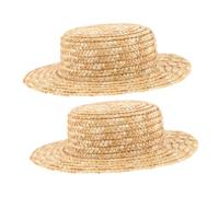 WOONEKY 2pcs Mini Straw Hats for Dolls Handmade Tiny Woven Doll Accessories Round Top Crafting Props for DIY Projects Home Decor Creative Fun Activities