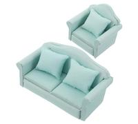 WOONEKY 2pcs Miniature Dollhouse Upholstered Fabric Sofa and Armchair in Fade Resistant Dollhouse Accessories for DIY Projects and Pretend Play