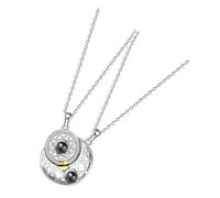 WOONEKY 2pcs Moon Sun Couple Necklace Projection Love Matching Silver Alloy