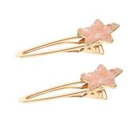 WOONEKY 2PCS Natural Crystal Star Hair Clips Snap Metal Barrettes for Women and Cute Pink Quartz Hair Accessories with Craftsmanship Safe and Styling for Diverse Outfits