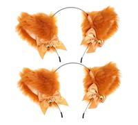 WOONEKY 2pcs Plush Cat Ear Headbands with Bells Stylish Animal Hair Accessories for Halloween Party Cosplay Festival Women