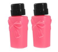 WOONEKY 2pcs Refillable Nail Polish Remover Pump Bottle Plastic Push Down Dispenser for Cleanser Compact Design with Pink Bow Easy to Use and Store