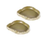 WOONEKY 2pcs Reptile Shallow Water Basin Resin Bowl for Turtle Gecko Snake Breeding Tray Vivarium Food Water Dish Pets Feeding Plate in Leopard Gecko Lizard Tank
