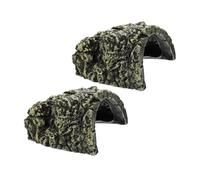 WOONEKY 2PCS Resin Turtle Basking Platform with Rock Cave Hideout Climbing Ramp for Reptiles Amphibians and Small Pets Water Tank Accessory for Turtle Resting and Exploration