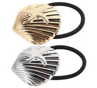 WOONEKY 2pcs Retro Sea Creature Hair Tie Metal Shell Scrunchies Stretchy Elastic Ponytail Holders for Women for Beach Wedding Styling Daily Use Lightweight Charm Hair Accessories