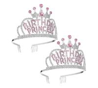 WOONEKY 2pcs Rhinestone Birthday Crown Elegant Headband Tiara for Princess Parties Comfortable Fit for Various Occasions Durable Hair Accessories for Celebrations