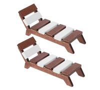 WOONEKY 2pcs Scale Miniature Beach Chair Natural Wood Dollhouse Lounge Seats with Fade-resistant Bright Colors Lightweight Mini Chairs for Dollhouse Patio Living and DIY Micro Scene Decor