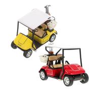 WOONEKY 2pcs Scale Vintage Golf Cart with Pull Back Action Alloy Miniature Model for Office Desk Decor and Golf Enthusiasts Compact Space Saving Design Red Yellow