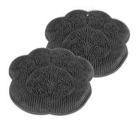 WOONEKY 2pcs Silicone Back Scrubber Massage Pad for Shower with Suction Cups Non-Slip Foot and Bath Mat Soft Bristles for Exfoliation and Skin Massage Grey Pads for Bathroom Use