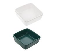 WOONEKY 2pcs Small Food Dish Anti-fall Ceramic Bowl for Hamsters Chinchillas Small Pets Easy to Clean Store Bite-resistant Design White Dark Green