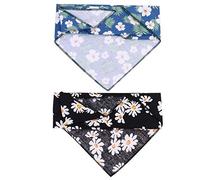 WOONEKY 2pcs Stylish Dog Bandana Pet Bib for Outdoor Use Triangular Scarf Daisy Black Small White Floral Keeps Dogs Clean and Attractive