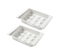 WOONEKY 2pcs White Plastic Refrigerator Egg Containers with 12-grids Large Capacity Egg Storage Boxes to Prevent from Being Crushed and Keep Fresh Drawer Type Holders for Kitchen Fridge