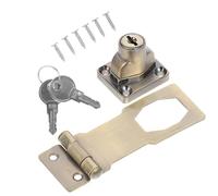 WOONEKY 3-Inch Antique Copper Keyed Lock Hasp Locking Plate Deadbolt Door Lock Latch for Drawer Cabinet Office Desk Two-in-One No Drilling Required Security
