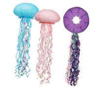 WOONEKY 3 Pcs Jellyfish Paper Lanterns Hanging Ocean Decor in Blue Pink Purple Lightweight Safe Paper Material for Under Sea Party and Mermaid Birthday Decorations