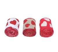 WOONEKY 3 Pcs Valentine DIY Ribbon Set Heart Pattern Decorative Packing Ribbon Tri-Color Jute Texture for Wrapping and Craft Projects