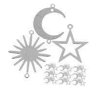 WOONEKY 30Pcs Hollow Geometric Sun Moon Star Charms DIY Jewelry Making Pendants for Earrings Bracelets Necklaces Creative Craft Accessories Platinum Color