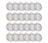 WOONEKY 30Pcs Saint Benedict Medal Pendants Silver Tone Vintage Religious Charms for Rosary Bracelets Necklaces Italian Craftsmanship Christian Sacred Medal for Spiritual Protection and