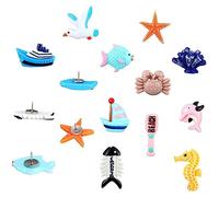 WOONEKY 36pcs Decorative Thumbtacks Push Pins for Cork Board and Photo Wall Decoration, Reusable Plastic and Steel Material, Simple Designed Ocean Series for Art and Craft Activities