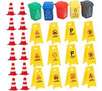 WOONEKY 37Pcs Traffic Signs for Educational Learning with Road Sign Cones Trash Cans Fences for Year to Enhance Cognition and Symbol Recognition Skills