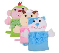 WOONEKY 3pcs Bath Gloves Cute Cartoon Body Scrubbing Glove for PE Mesh Sponge Material Exfoliating Shower Mitts Portable for Travel and Daily Use