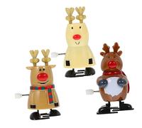 WOONEKY 3Pcs Christmas Wind Up for Compact Plastic Santa and Reindeer Playthings Funny Clockwork with Smooth Surface Safe Accessory for Holiday Fun