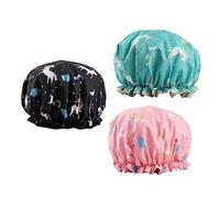 WOONEKY 3pcs Double-tier Shower Caps for Women Cartoon Design Hair Effortless Drying for Home Use and Sleeping