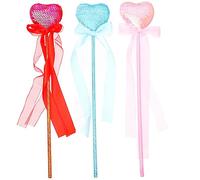 WOONEKY 3pcs Heart Fairy Wands Set Red Pink Blue Sequined Princess Wands for Boys and Girls Magical Dress-up Props for Parties and Performances