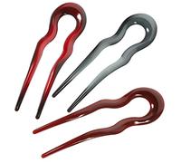 WOONEKY 3pcs Large U-shaped French Hair Pins for Women Vintage Spot Pattern Hair Sticks Set Glossy Surface Accessories for Styling Long and Thick Buns Includes Burgundy and Grey Blue Colors