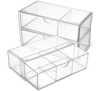 WOONEKY 3pcs Makeup Storage Boxes with Lid, Small Divided Cosmetic Organizer for Lipstick, Cotton Swabs, and Brushes, Drawer Holder for Vanity and Bathroom Countertop