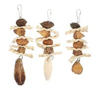 WOONEKY 3pcs Parrot Wooden Chew Toy Set Natural Bird Foraging and Shredding Toy for Birds Hanging Design for Playtime and Chewing Fun