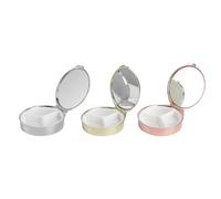WOONEKY 3pcs Portable Round Metal Medicine Pill Organizer with Mirror, 3 Compartments, Moisture-Proof and Impact Resistant Alloy and Plastic Pill Box for Daily Medication Storage