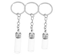 WOONEKY 3pcs Refillable Glass Perfume Bottle Keychain Set Tiny Travel Size Wish Bottle Silver Acrylic Caps for Mini Fragrance Storage for Travel Keyring Accessories and Decoration