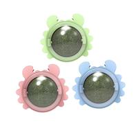 WOONEKY 3pcs Rotating Catnip Balls Interactive Teeth Cleaning for Cats Engaging Pet Plaything for Indoor Cats Chew Lick Fun with Crinkle Sound Includes Blue Pink Green Balls