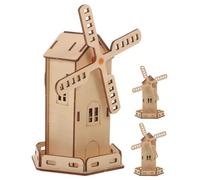 WOONEKY 3pcs Solar Powered Windmill Model Kit DIY Assembly Educational Wooden House Stem for Birthday Present Learning Science Technology Engineering