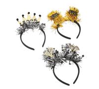 WOONEKY 3pcs Year Bopper Headbands Sparkly Glitter Crowns and Stars Party Hairbands Comfortable Festive Accessories for Family Gatherings and Holiday Celebrations