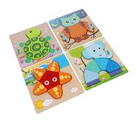WOONEKY 4 Pcs Wooden Animal Jigsaw Puzzles for Preschool Learning Smooth Polished Educational with Vibrant Colors for Boys Early Development and Parent Interaction