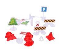 WOONEKY 4 Sets Miniature Traffic Road Block Signs for Educational Safety Plaything Lightweight Simulation Models for Pretend Play and Construction Vehicle Fun