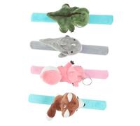 WOONEKY 4pcs Animal Slap Bracelets Plush Wristbands Lightweight Soft Patting Bands for Birthday Jungle Themed Parties with Dinosaur Shark Squirrel Husky Design