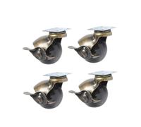 WOONEKY 4pcs Antique Bronze Ball Swivel Caster Wheels with Brake for Furniture Chairs Tables Plate Mount Castors for Low Pile Carpet Smooth Rolling Home Office Replacement