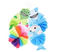 WOONEKY 4pcs Cartoon Exfoliating Bath Sponge Soft Foaming Body Scrubbers for Shower with Unicorn Shark Dinosaur Comfortable Gentle Cleaning