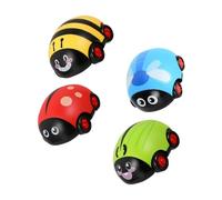 WOONEKY 4Pcs Cartoon Glowing Pull Back Car for Friction Powered Ladybug Insect Vehicles with Light Up Feature and Battery Pulling Cars in Red Yellow Blue Green