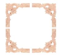 WOONEKY 4pcs Ceiling Corner Applique Wood Carved Flower Decoration Beige Wood with Intricate Carving Details Elegant French Design Light Luxury Style for Home Upgrades and DIY Decoration