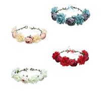 WOONEKY 4pcs Elegant Faux Flower Headband Set Vivid Simulation Rose Hair Accessories for Bridal Weddings Parties Comfortable Durable Design Red Blue White