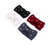 WOONEKY 4pcs Embellished Jewelled Bowknot Knit Headbands for Women Winter Warm Elastic Woolen Headwraps
