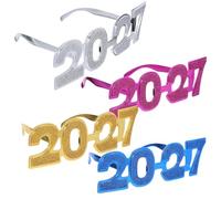 WOONEKY 4pcs Glasses New Year Glitter Eyewear PC Photo Booth Props for Group Photos, Holiday Party Accessories, Festive 2027 Design