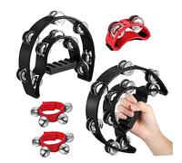 WOONEKY 4pcs Handheld Tambourine Educational Musical Instruments for Includes Foot Tambourine Double Layer Hand Bell Wrist Bells Safe Material for Learning and Rhythm Development