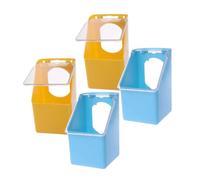 WOONEKY 4Pcs Indoor Bird Feeder Bowls with Hanging Boxes Reusable Parrot and Pigeon Food Containers Easy to Clean and Install Durable Blue and Yellow Feeding Cups for Cage Use