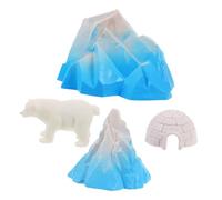 WOONEKY 4pcs Lifelike Mini Igloo Model with Polar Bear Figurines Realistic Arctic Snow House for Cake Decoration Micro Landscape with Detailed Polar Animal Figures